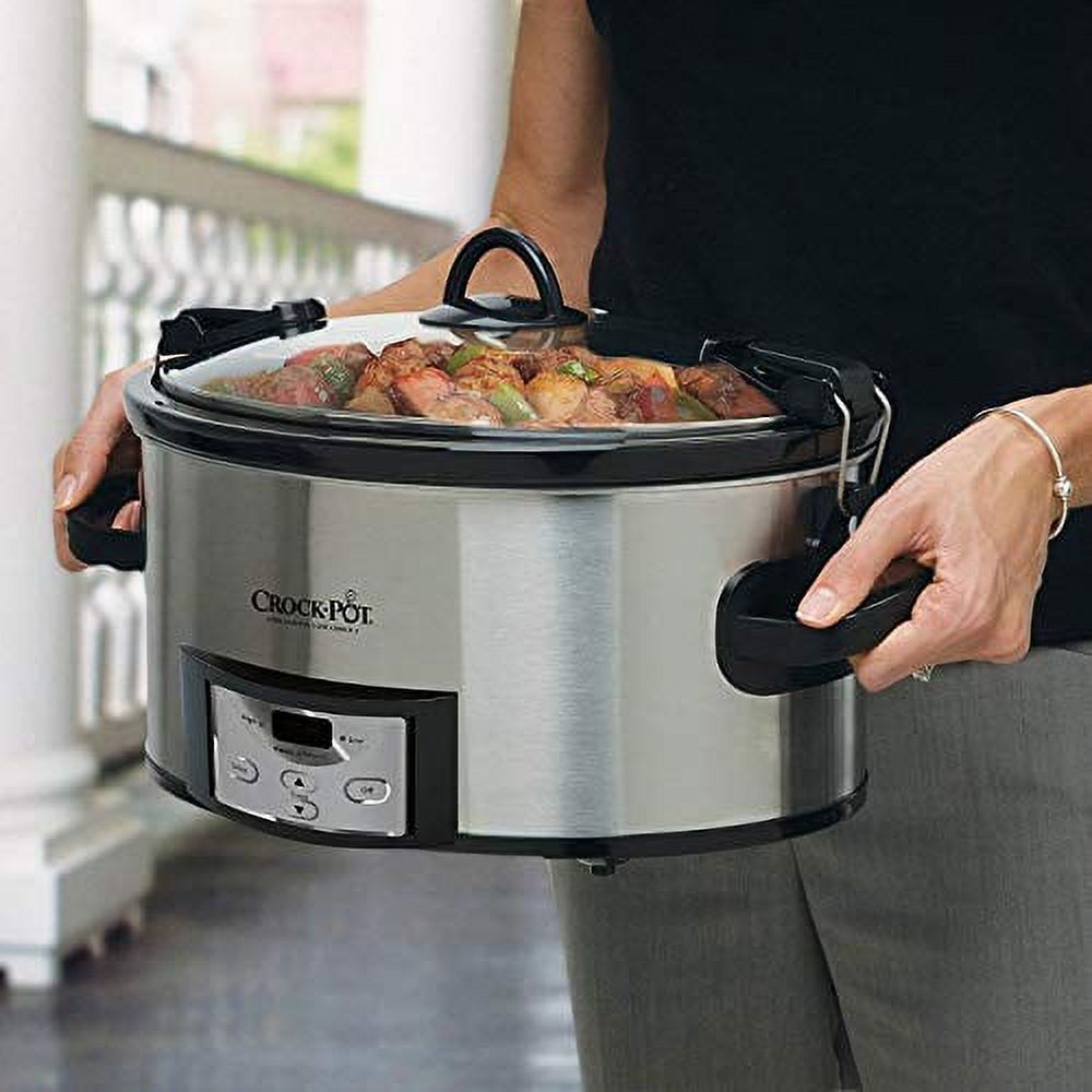 Crock-Pot 6 Qt Programmable Cook & Carry Slow Cooker, Silver, Used