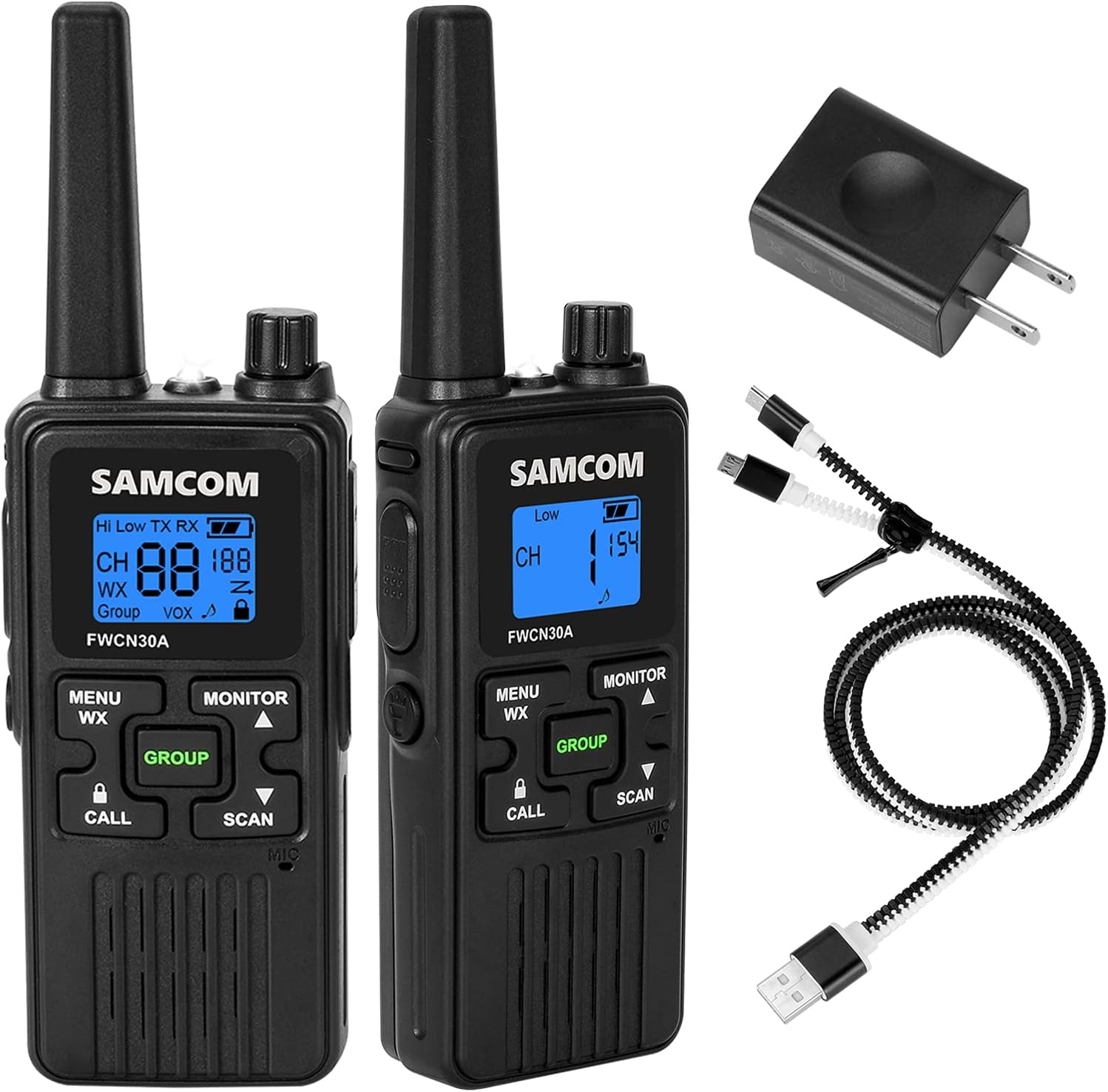 Walkie Talkies Long Range, SAMCOM FWCN30A FRS 2-Way Radios Rechargeable for Adults, Walky Talky with 1250mAh Battery/NOAA Weather Scan for Family Outdoor Activities (6 Pcs Black)