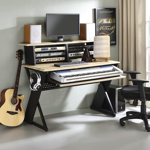 Solid Wood Black Music Studio Table, Black Finish for Small Spaces, Office, Room