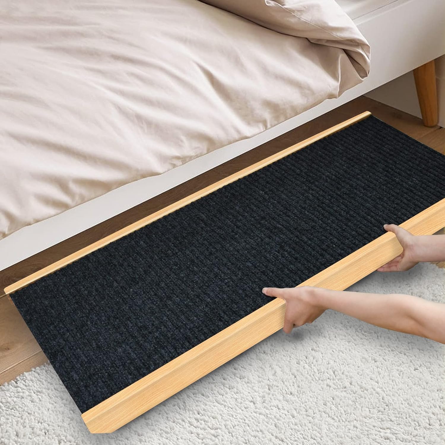 Peclot Adjustable Pet Ramp, Folding Portable Natural Wooden Ramp for All Dogs & Cats, Non Slip Carpet Surface Ramp for Bed, Couch &Car, 40” Long and Height Adjustable from 9” to 24, Up to 100 Lbs
