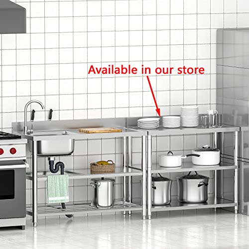 Stainless Steel Commercial Kitchen Sink, Free Standing, Single Bowl Sink Basin with Cold & Hot Water Faucet, Indoor and Outdoor Sink, 21.7 in