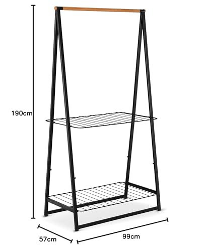 Brabantia - Linn Clothes Rack, Compact - Free Standing Clothing Rail - Clothes Storage - Hang, Air, or Dry Clothes - Sturdy Steel Frame & Bamboo Rod - 19 x 13 x 67 inches - Black