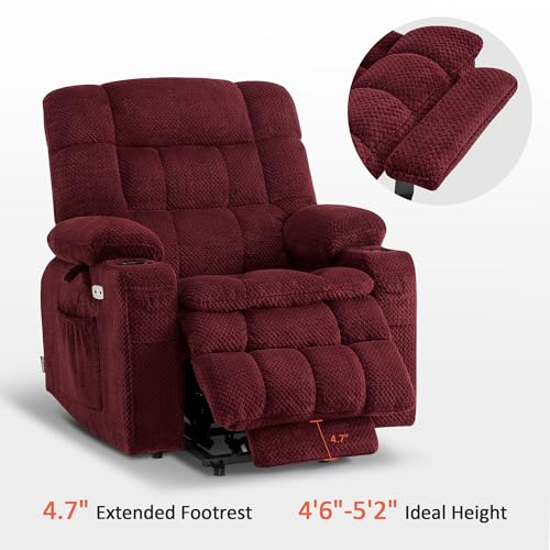 MCombo Dual Motor Power Lift Recliner Chair with Massage and Heat for Elderly People, Infinite Position, USB Ports, Cup Holders, Fabric 7890 (Medium-Regular, Burgundy)