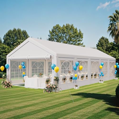 YITAHOME 16x32ft Heavy Duty Party Tent Outdoor Wedding Tent Canopy Event Shelters Upgraded Galvanized Steel Carport with Removable Sidewall Windows for Commercial and Parties, White