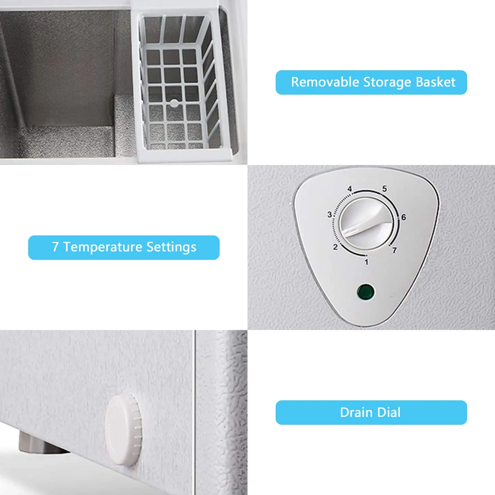 WANAI Chest Freezer, 3.5 Cubic Deep Freezer with Top Open Door and Removable Storage Basket, 7 Gears Temperature Control