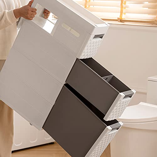 Small Bathroom Storage Cabinet with Moveable Drawers Slim Storage Tower with Wheels Drawer Cart Storage Tower Furniture Narrow Storage Drawer Cart Unit for Bedroom Hallway Closet Office Organization
