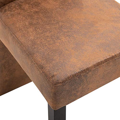 (Fast Delivery) Dining Chairs PU Leather Kitchen Chair Urban Style Dining Side Chair with Solid Wood Legs for Dining Room/Living Room/Kitchen/Restaurant Dining Chairs 4 pcs Brown Faux Suede Leather