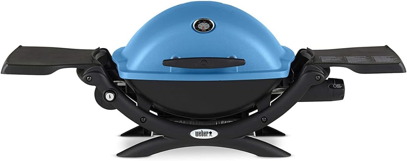 Weber Q 1200 Gas Grill - LP Gas (Blue) Bundle with Weber 6557 Q Portable Cart for Grilling and Weber Grill Cover for Weber Q 100/1000 Series (3 Items)