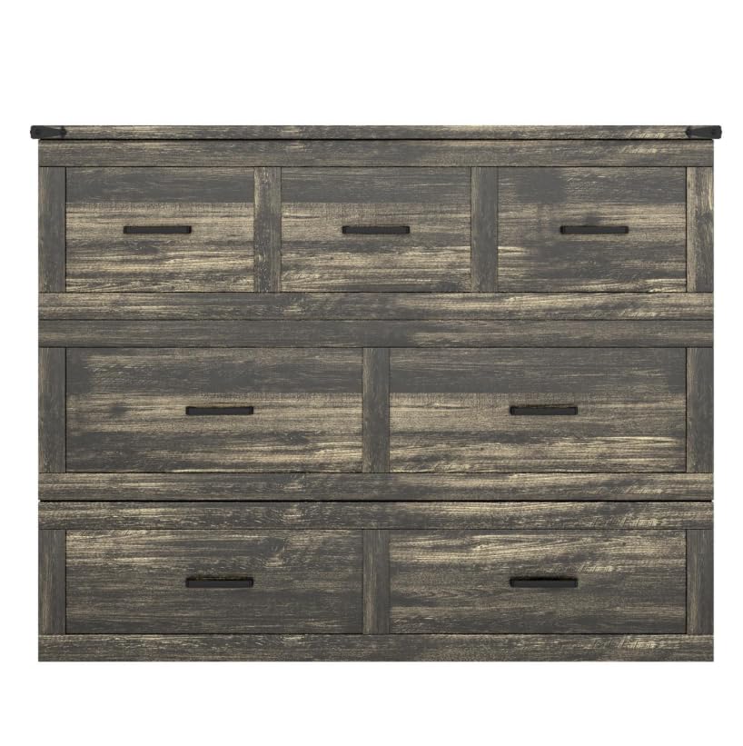 Bellemave Queen Murphy Bed, Cabinet Bed with Charging Station and Storage, Farmhouse Murphy Cabinet with Foldable Panel, Noisy Free, for Guest Bedroom, Living Room, Office, Rustic Gray