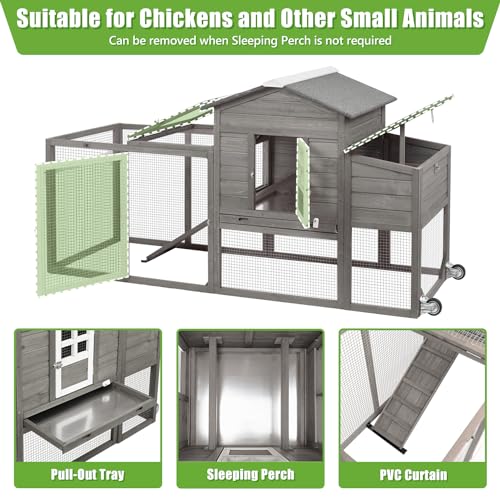 Wooden Chicken Coop Cage Outdoor Indoor Hen House with Nesting Box, Waterproof Roof, Removable Tray for Poultry Pets Enclosure Garden Backyard (GREY)