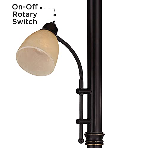 Regency Hill Garver Industrial Style Torchiere Floor Lamp with Reading Light Riser 76.75" Tall Oil Rubbed Bronze Brown Metal Amber Glass Shade Decor for Living Room House Bedroom Home