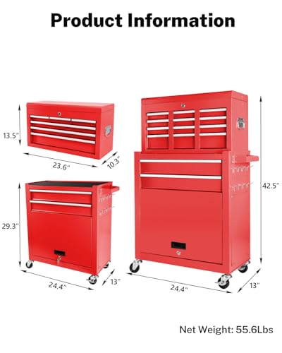 Heavy-Duty 7-Drawer Rolling Tool Chest with Wheels, Steel Tool Storage Cabinet with Lock & Liner for Workshop for Workshop/Garage - Includes 7 Organizer Boxes, Black