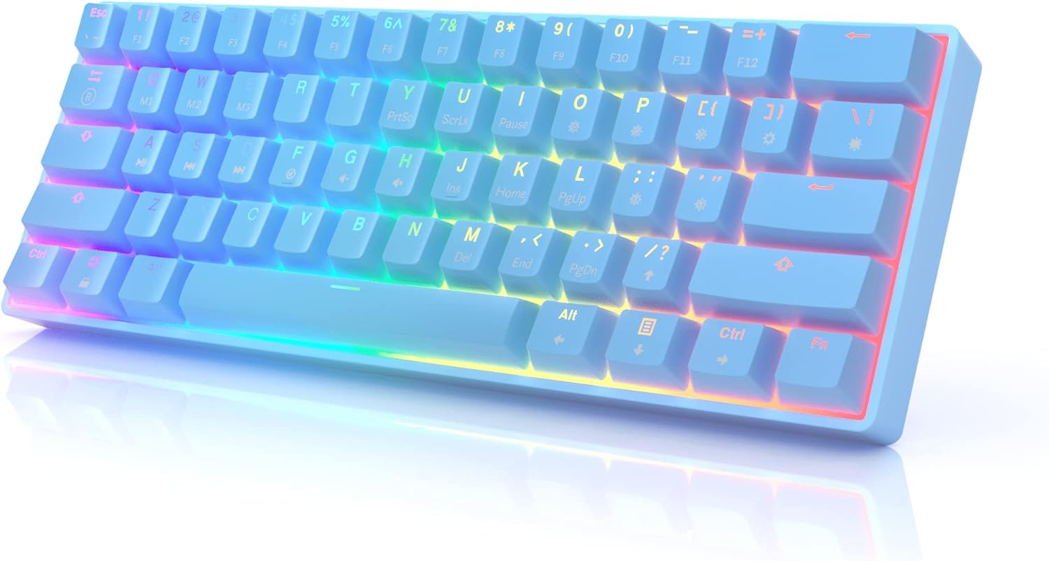 HK GAMING GK61 Mechanical Gaming Keyboard 60 Percent | 61 RGB Rainbow LED Backlit Programmable Keys | USB Wired | for Mac and Windows PC | Hotswap Gateron Optical Brown Switches | Blue