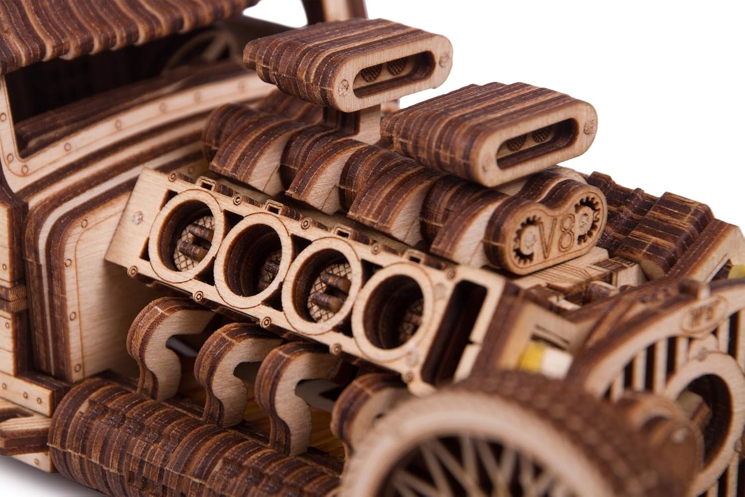 Wood Trick Hot Rod Wooden Model Car Kit to Build - Rides up to 32 feet - Very Detailed and Sturdy - No Batteries - 3D Wooden Puzzle - Mechanical Pack of 2