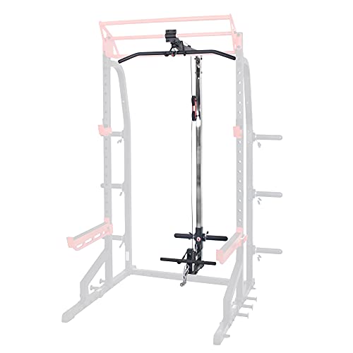 Sunny Health & Fitness Power Zone Half Rack Heavy Duty Performance Power Cage with J-Hooks, Adjustable Pull Up Bar Optional Bench with Dumbbell Rack, Premium Incline Bench, LAT Pull Down Attachment