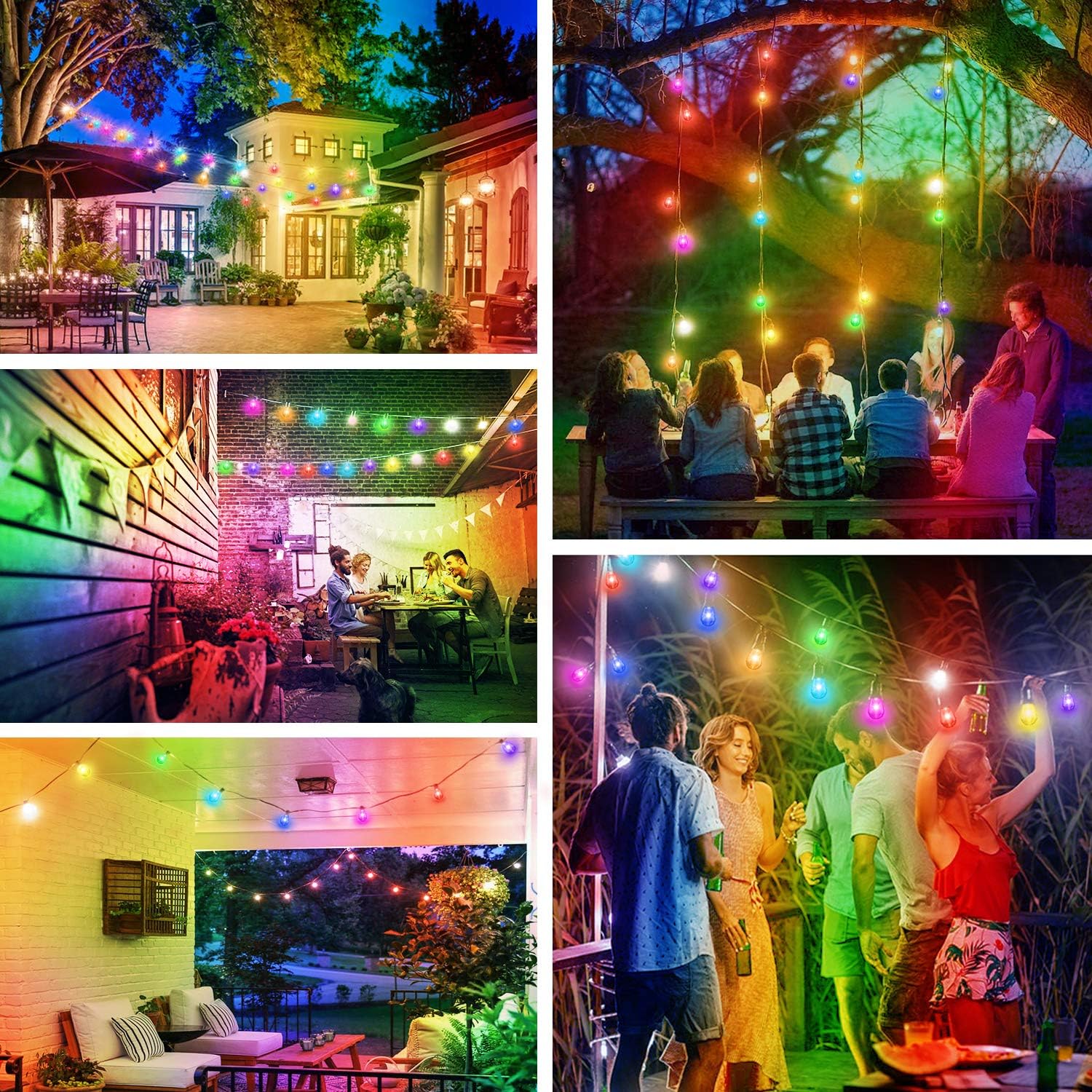 2-Pack RGB Outdoor String Lights, Patio Cafe String Lights Multi-Color, Dimmable Lights with S14 Edison Bulbs Sync to Music, Commercial Waterproof & Shatterproof String Lights for Café Backyard 96FT