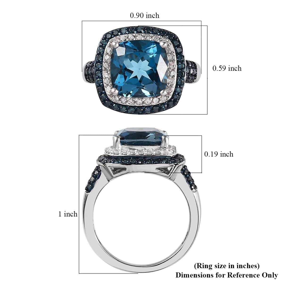 Shop LC Blue Topaz Blue Diamond Cushion 925 Sterling Silver Platinum Plated Cocktail Ring for Women Jewelry Size 9 Ct 4.92 Birthday Gifts for Women
