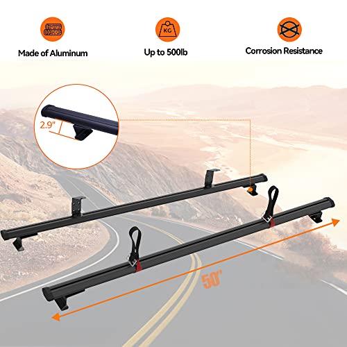 60" Truck Cap & Topper Ladder Roof Rack Adjustable Van Rack for Kayak Canoe Lumber Pipe(Max Load 500lbs)