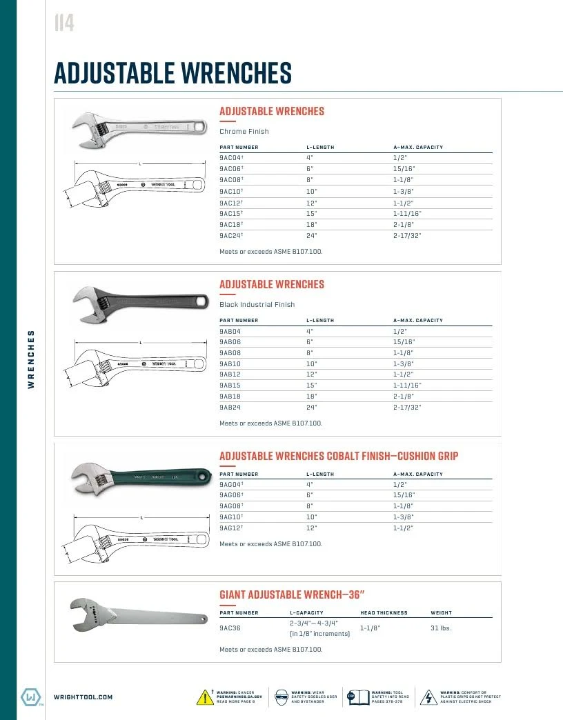 Wright Tool 9AC24 24x22 Adjustable Wrench Chrome