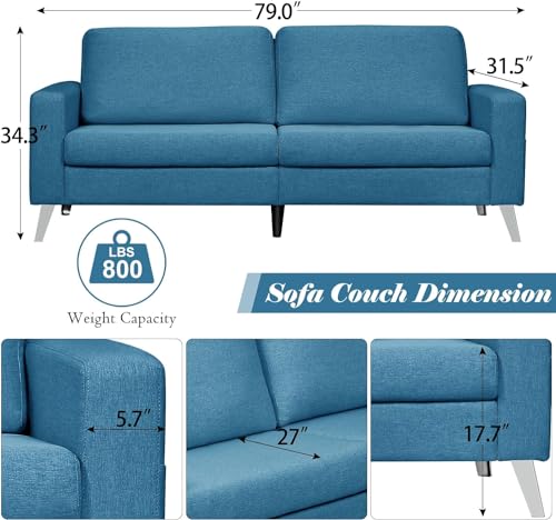 Esright Leather Sofa Couch, Faux Leather Couch 79" Wide, Mid Century Modern Couches for Living Room, Navy Blue Leather Sofa Couch, Navy Blue