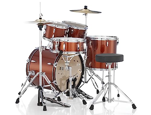 Pearl Roadshow Drum Set 4-Piece Complete Kit with Cymbals and Stands, Charcoal Metallic (RS584C/C706)