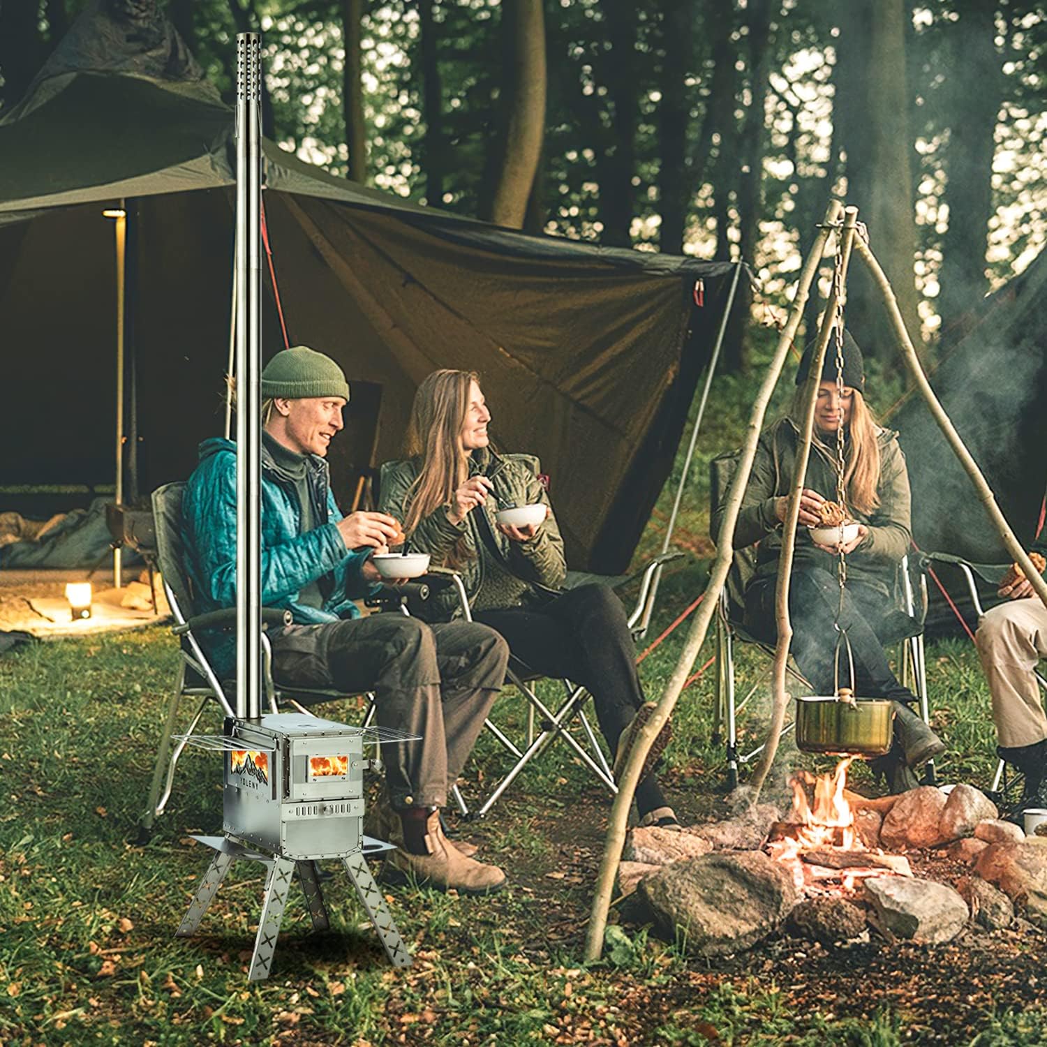 YOLENY Wood Stove, Wood Burning Stove, Tent Stoves Wood Burning with Wood Oven, Camping Wood Stove for Outdoor Cookout, Hiking, Travel, Backpacking Trips, Chimney Pipes and Carry Bag Included