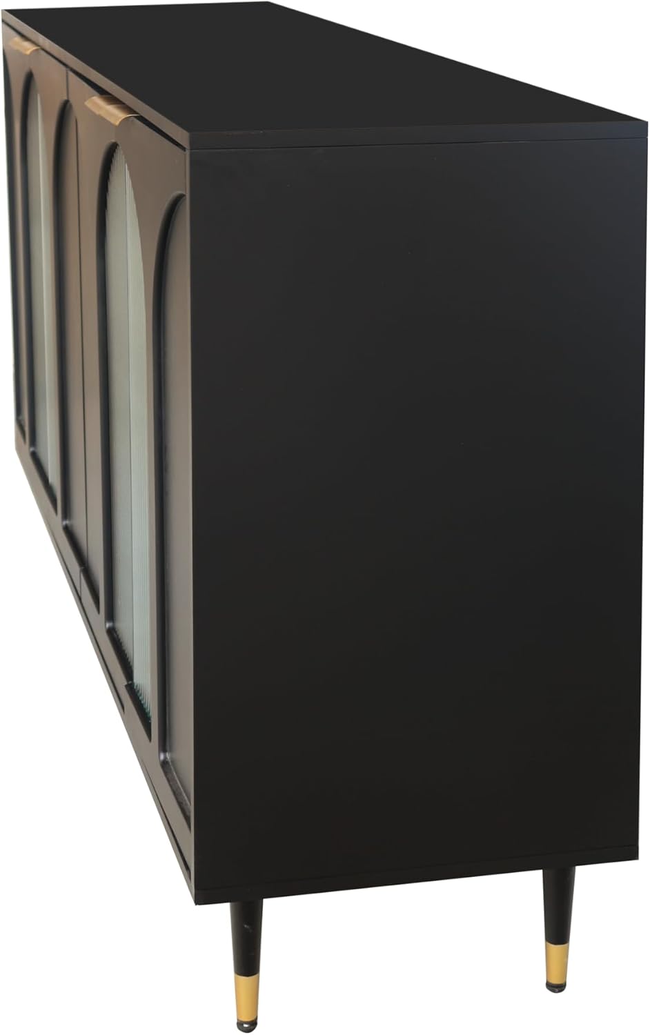 Buffet Cabinets with Lockers, Accent Lockers with Black Lacquered Wood and 4 Fluted Glass Doors, with Metal Legs, Modern Kitchen Sideboards, Used in Living Rooms,Entryway,Dining Rooms.