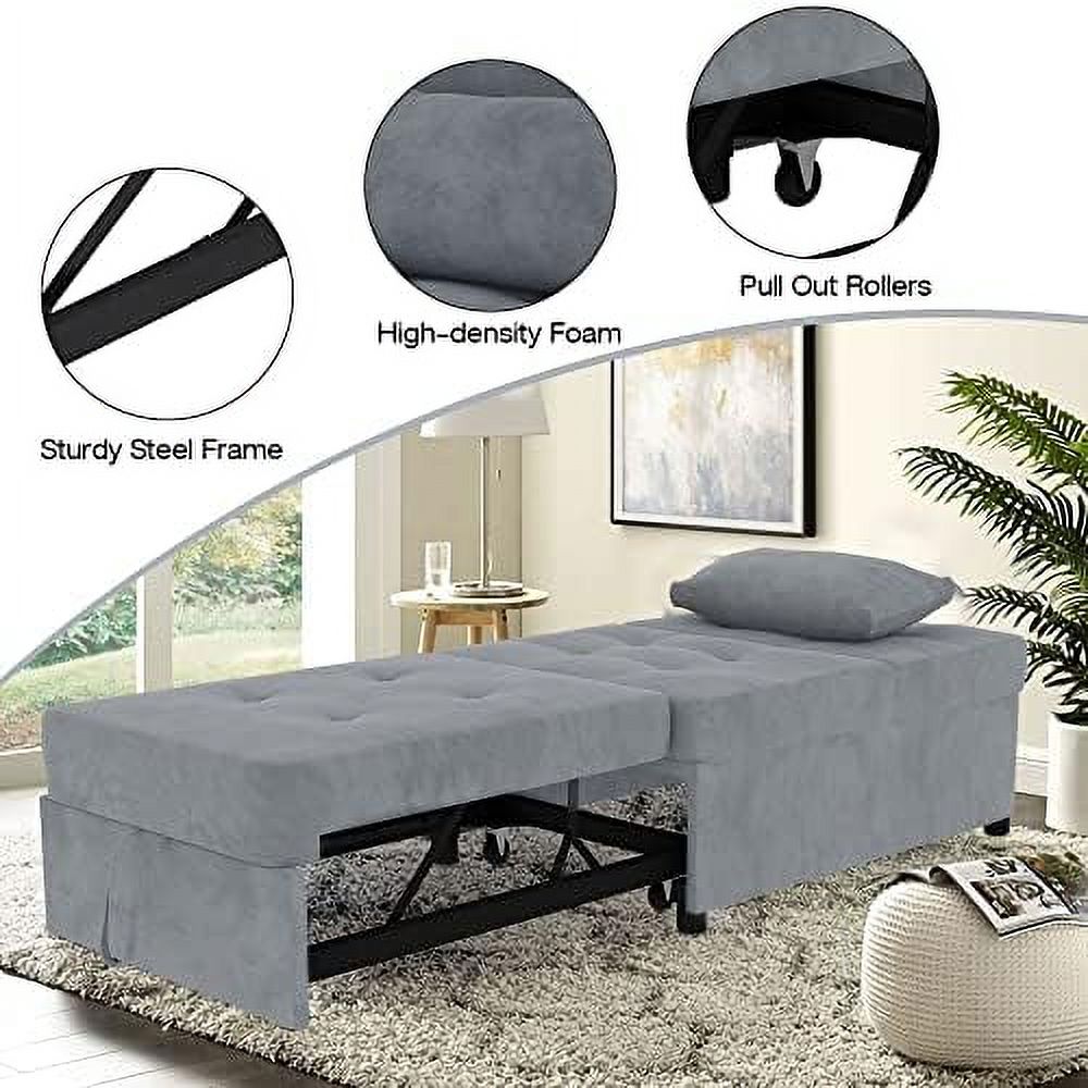TJUNBOLIFE Velvet Convertible Sofa Bed  4 in 1 Multi- Folding Ottoman Lounge Chair  Modern Sleeper Bed Couch Guest Bed with Adjustable Backrest and Pillow for Living Room Small Room Apart
