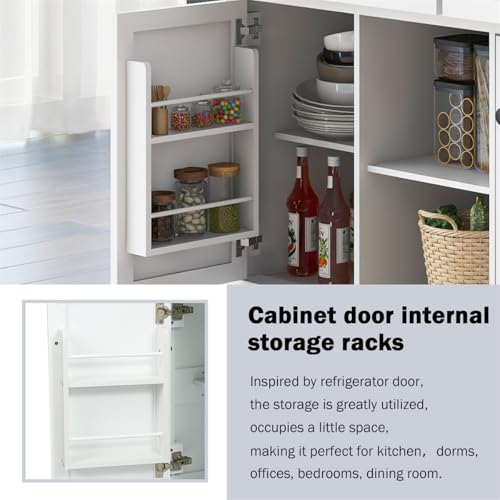 Kitchen Island with Storage, Rolling Kitchen Cart on Wheels with 3 Drawers and Internal Storage Racks, Rolling Mobile Portable Kitchen Cart with Drop-Leaf Countertop and Spice Rack (Black)
