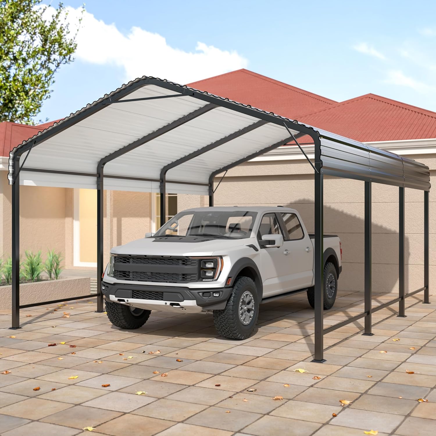 10x15 Metal Carport Carports with Enhanced Base Heavy Duty Garage Outdoor Galvanized Car Shelter for Car, Boats and Truck