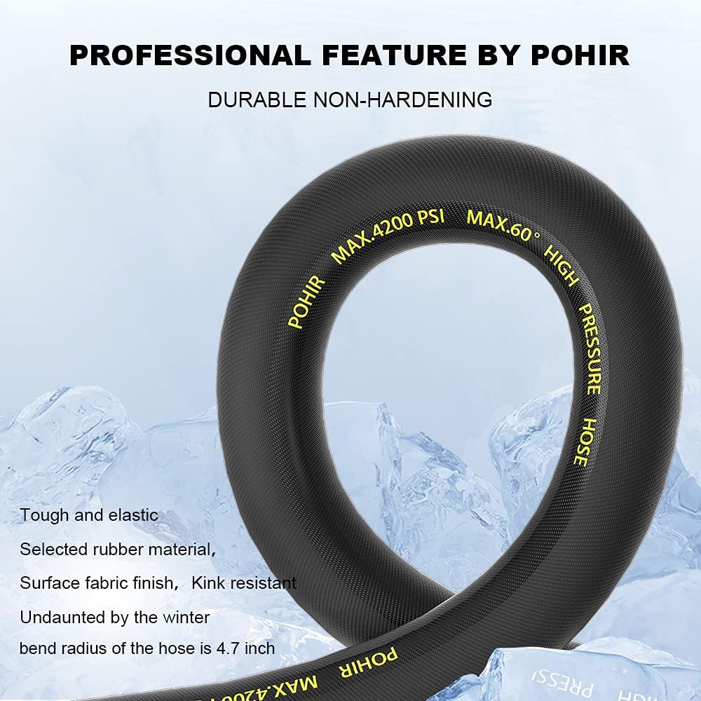 POHIR Pressure Washer Hose 70 ft with 3/8 Quick Connect, High Tensile Wire Braided Kink Resistant Pressure Washer Hose 4200 PSI, with 2pcs M22 14mm Quick Connect 3/8 Multi-Scene Use Pack of 2