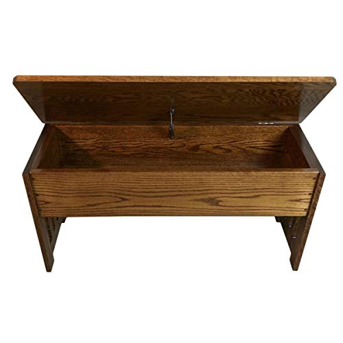 RRD Wooden Storage Bench – Mission Style Entryway Bench w/Flip Top Lid – Solid Rustic Quartersawn Oak Dining Bench w/Slats – Anti-Slam Hinges Wood Bench (48'', Rustic Quartersawn Oak, Seely Stain)