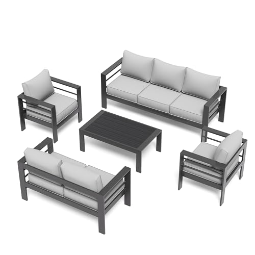 UDPATIO 8 Piece Aluminum Patio Furniture Set, Oversized Modern Outdoor Furniture Set with Olefin Fabric Cushion for Patio Deck Backyard, Dark Grey(with Waterproof Covers)