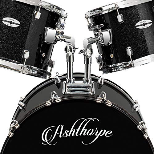 Ashthorpe 5-Piece Full Size Adult Drum Set with Remo Heads & Premium Brass Cymbals - Complete Professional Percussion Kit with Chrome Hardware - Red