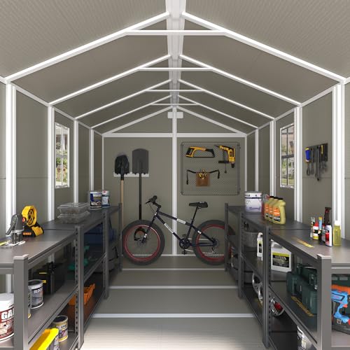 UDPATIO Outdoor Storage Shed 6 x 6 FT, Resin Garden Sheds with Floor Plastic Patio Outdoor Storage Shed with Lockable Door for Tool, Bike, Garbage Gray White
