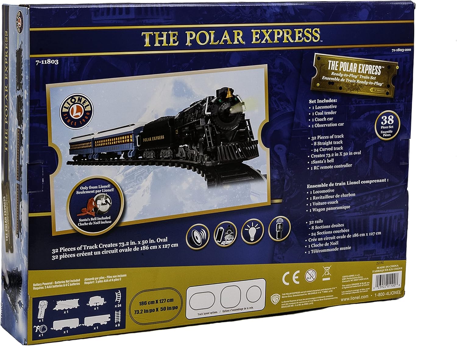 Lionel The Polar Express Ready-to-Play Set, Battery-Powered Berkshire-Style Model Train Set with Remote , Black