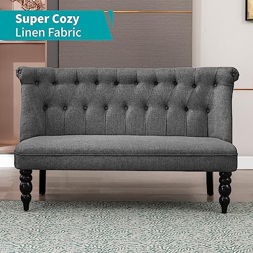 BALUS Upholstered Loveseat, Armless 2 Seater Small Couch with Backrest Button Tufted Design, Linen Fabric Love Seat Sofa for Living Room Guestroom Bedroom Leisure Areas