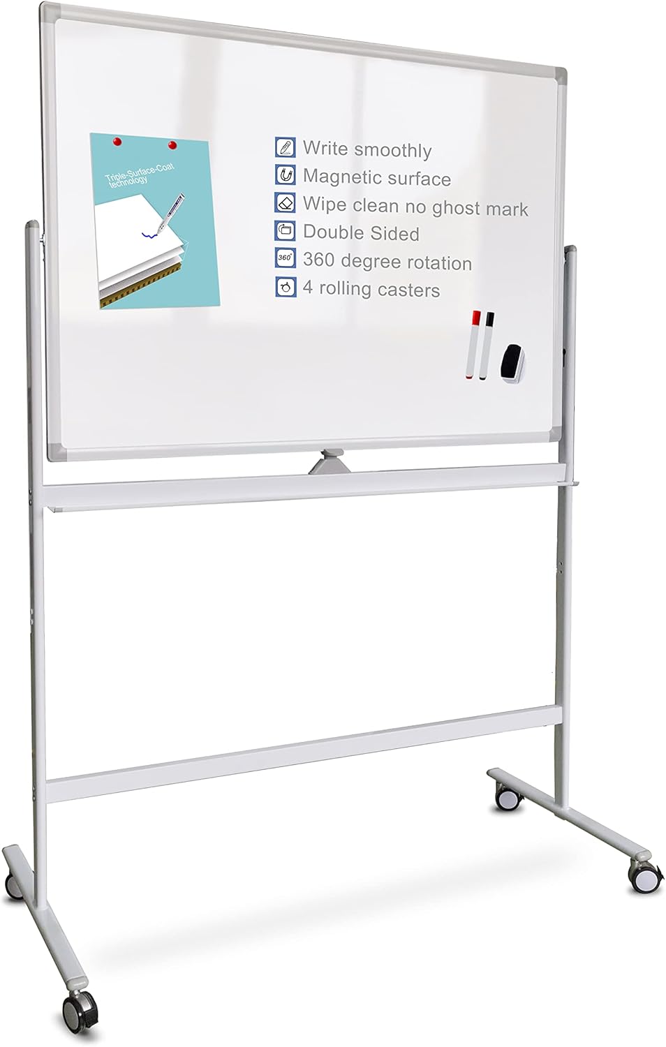 Easel-Style Dry Erase Boards Mobile 36 x 71 Inches Double Sided Whiteboard with Aluminum White Frame Pizarra Blanca Magnetica M��vil