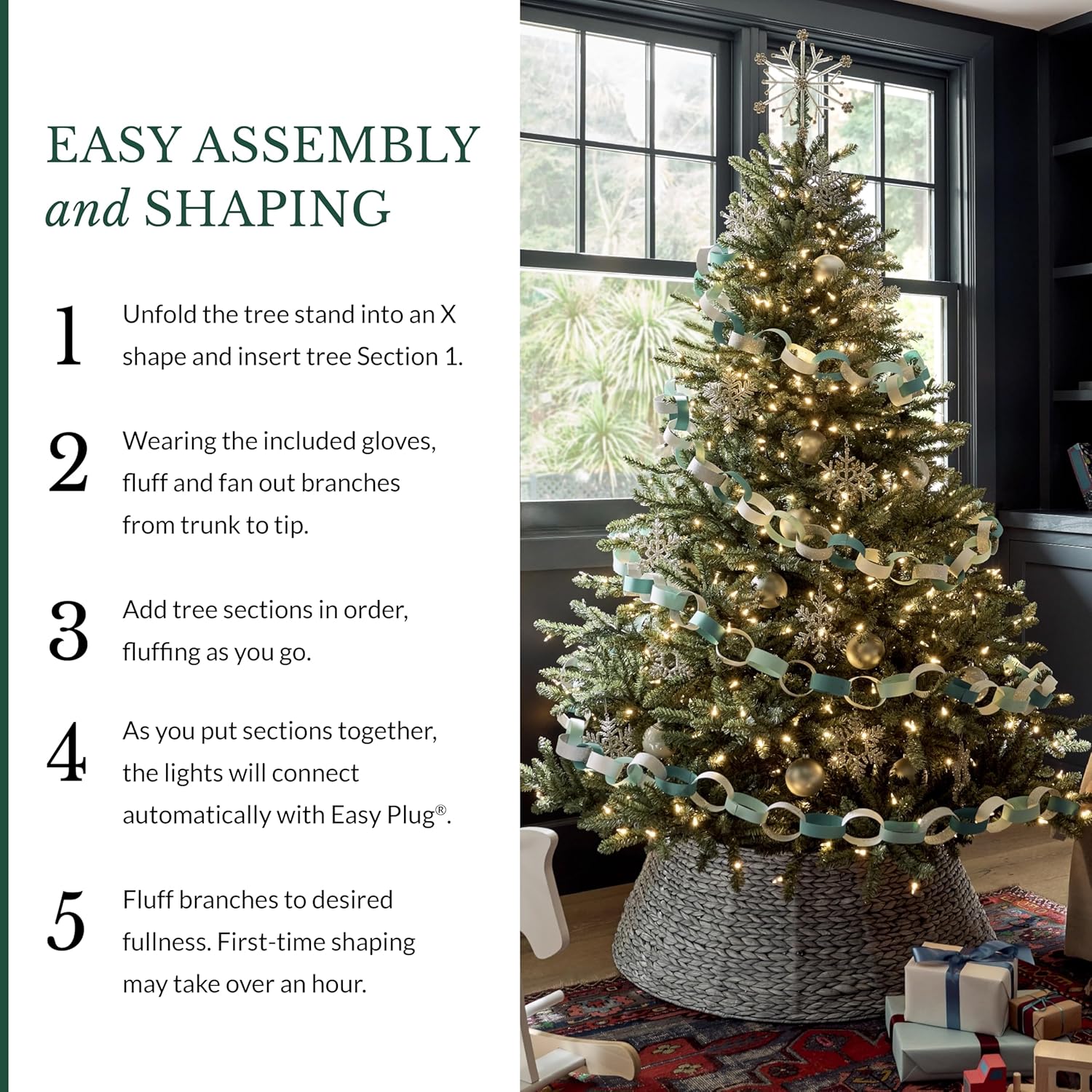 Balsam Hill 7.5ft Pre-Lit Classic Blue Spruce - Artificial Christmas Tree with 1000 Clear Incandescent Lights, Easy Plug Technology, Premium Stand for Indoor Holiday Decorating