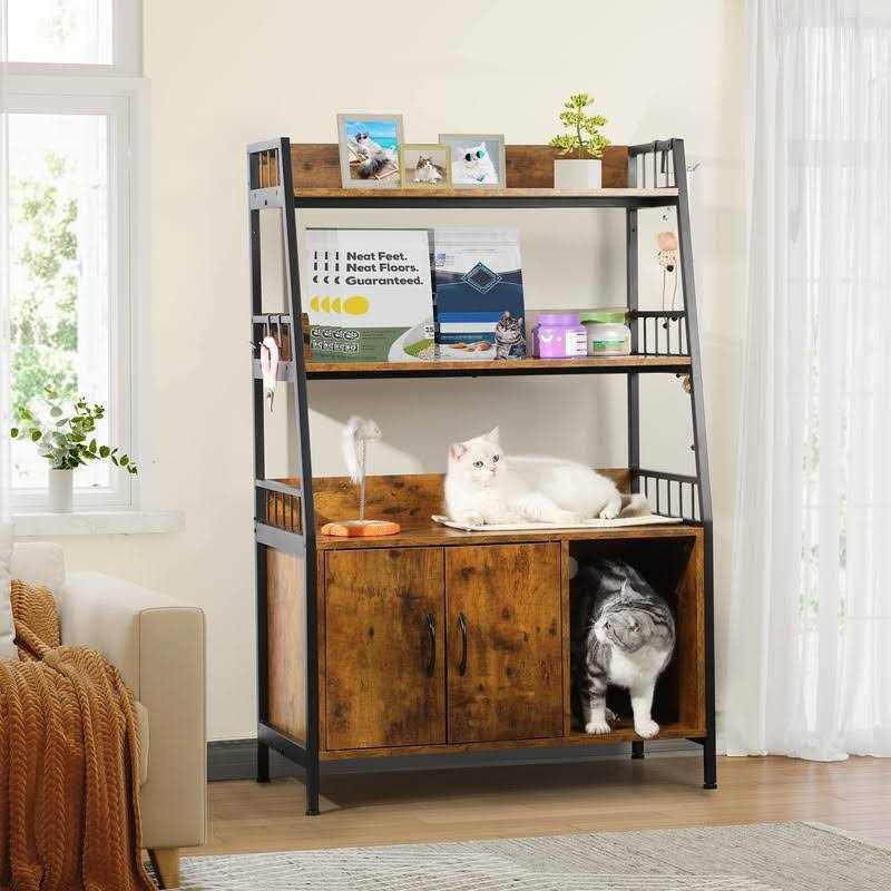 YITAHOME Cat Litter Box Enclosure with Storage Shelves Indoor Large Litter Box Furniture Wooden Hidden Cat Cabinet Washroom - Pet Supplies online store