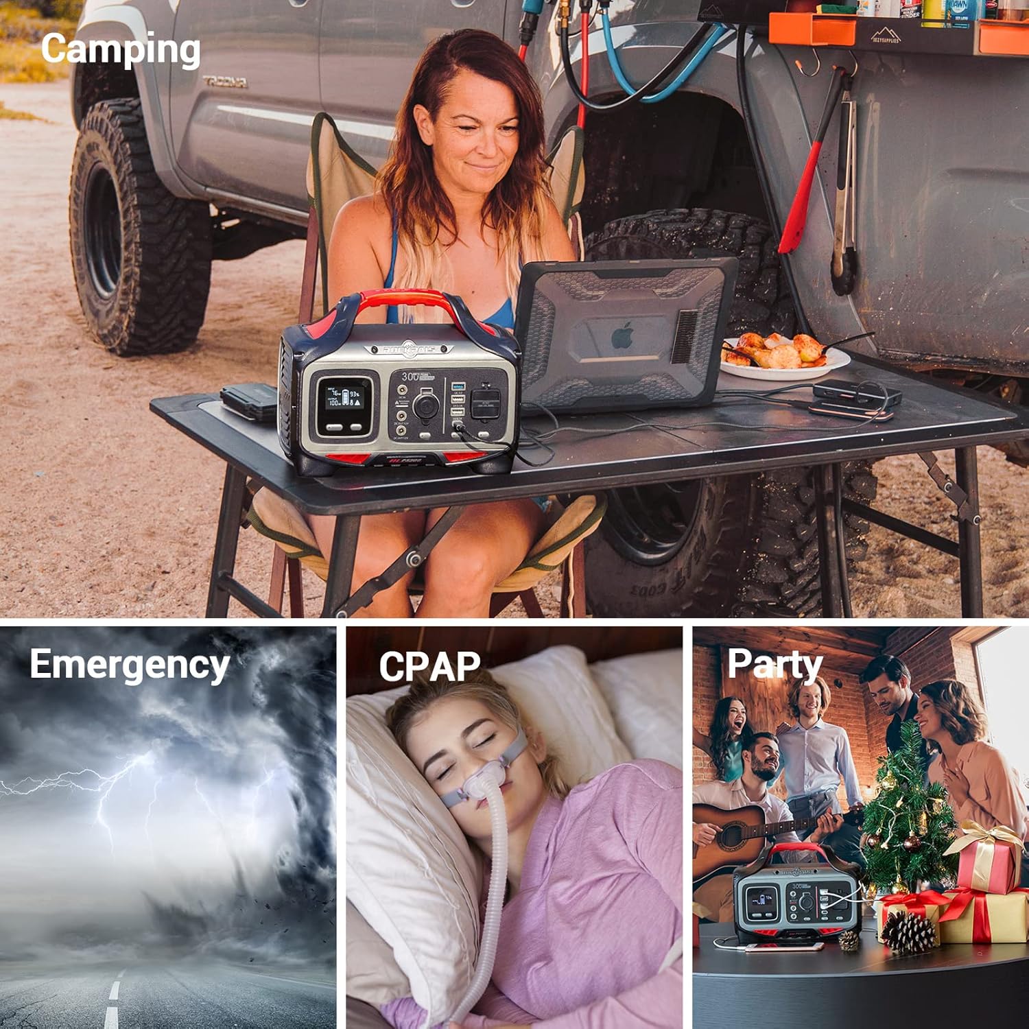 ROCKPALS 300W Portable Power Station with Solar Panel 100W, Solar Generator with Panel Included for Backup Power, Outdoor Adventure and Camping