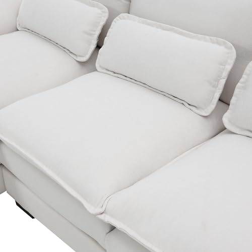 U Shape Sectional Sofa Velvet Cloud Couch for Living Room 110 Inch, Modern Deep Seat Cushions Sleeper Sofa with 4 Waist Pillows Oversized with Double Chaise Lounge (Gray-Velvet)