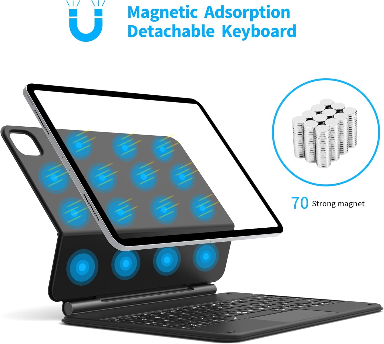 WIWU Magnetic Keyboard Case for iPad Pro 12.9‑inch, iPad Keyboard Case with iPadOS Shortcuts, Floating Cantilever Stand, Wireless Bluetooth, Attaches Magnetically, Multi-Touch Trackpad,7-Color Backlit