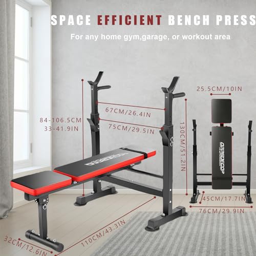 OPPSDECOR Adjustable Weight Bench Set with Squat Barbell Rack, Removable Foot Bracket, 600lbs 6 in 1 Weight Bench, Foldable Workout Bench for Full Body Exercise Home Gym MTY-1318 Bench Press