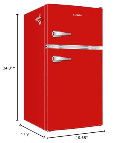 BANGSON Mini Fridge with Freezer, 3.2 Cu.Ft Small Refrigerator, 5 Settings Temperature Adjustable, Low Noise Refrigerator, 2 Door Mini Fridge for Apartment, Home, Office and Dorm, Silver