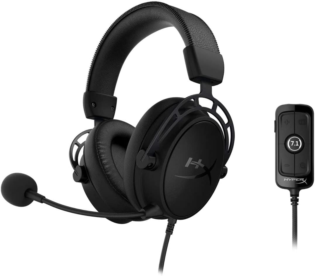 HyperX Cloud Alpha S - PC Gaming Headset, 7.1 Surround Sound, Adjustable Bass, Dual Chamber Drivers, Chat Mixer, Breathable Leatherette, Memory Foam, and Noise Cancelling Microphone – Blackout