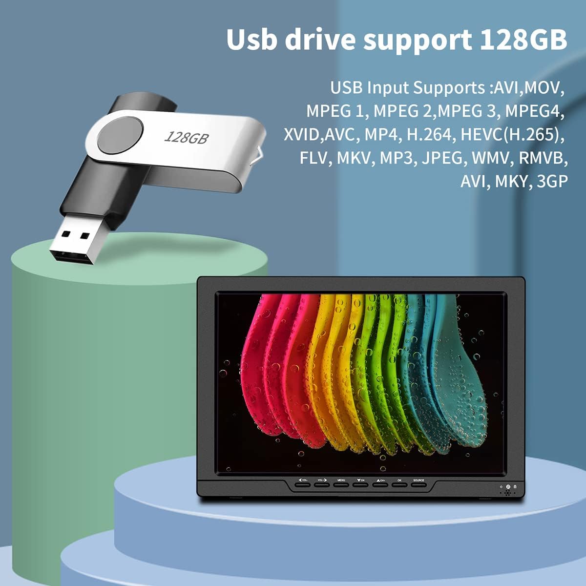 13.3 Inch Small TV,Portable TV with ATSC Digital TV,Support Camping,Car,Travel, Rechargeable Battery with USB,AV Video,HDMI Input Port,