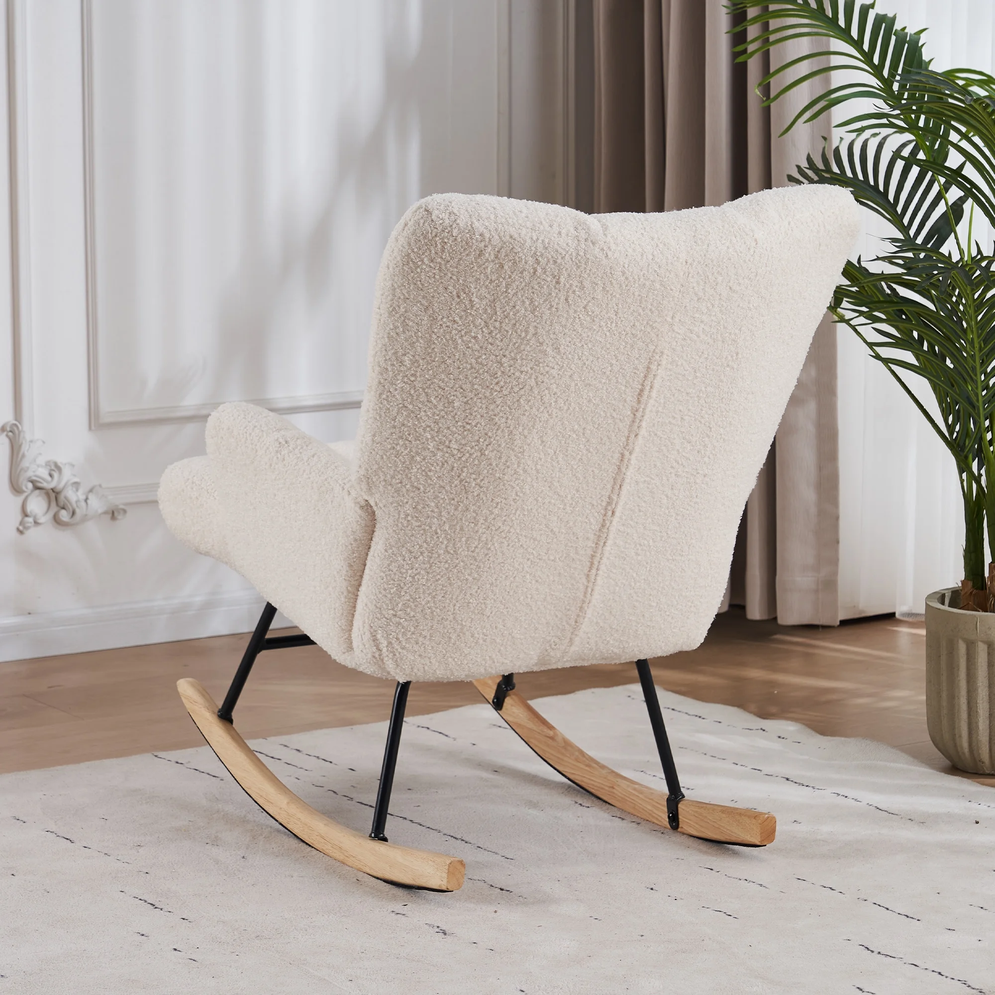 FERPIT Modern Teddy Velvet Accent Rocking Chair, Upholstered Nursery Glider Rocker for Baby, Cushioned Arm Chair, Rocking Chair Indoor for Living Room/Bedroom, White