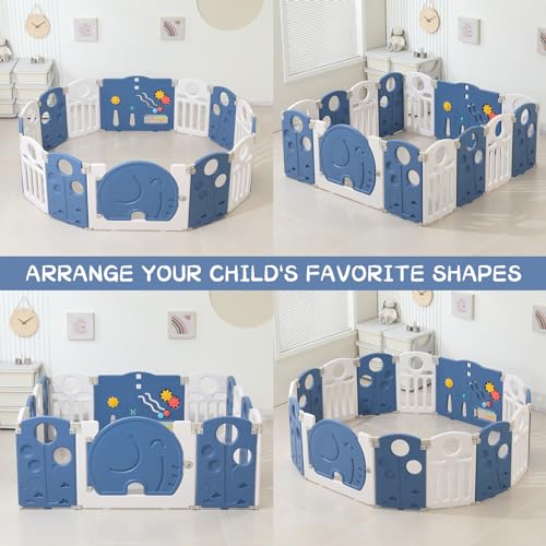 Baby Playpen,for Kids and Toddlers,Kids Activity Centre Safety Play Yard,Safety Gates for Indoor&Outdoor,Sturdy Baby Fence Area,Portable, Educational, and Safe Play Yard 18 Panels, Blue