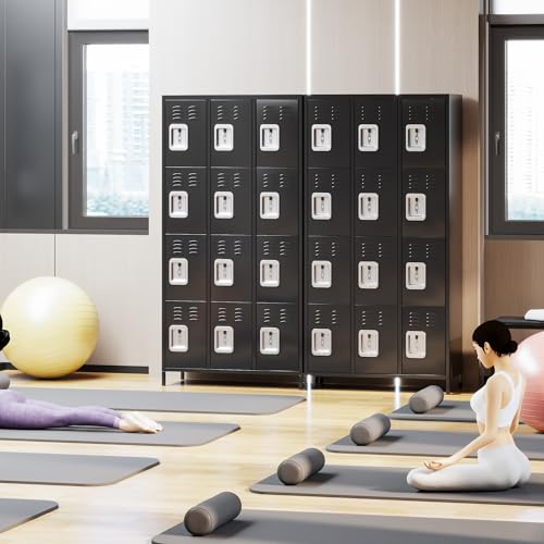 METAN Metal Storage Locker for School Office Gym Bedroom, 12 Doors Locker Cabinet for Employees, Industrial Steel Storage Locker with 12 Hooks, Assembly Required (12 Door-Light Gray)